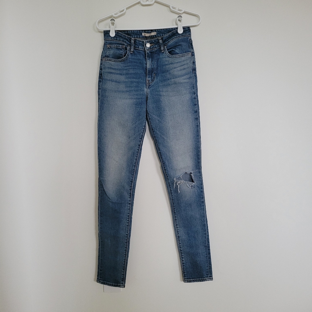 Levi's 721 Womens Jeans 27W 34L Blue High Rise Skinny Stretch Denim Long Length